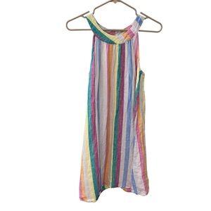 C&C California Rainbow Stripe 100% Linen Tent Dress Small Swing Dress Multicolor